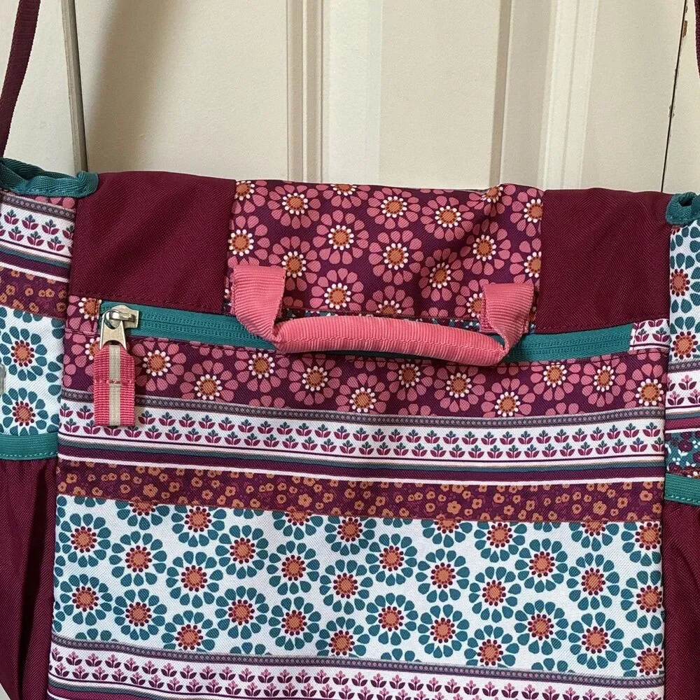 Garnet Hill Kids Floral Messenger Bag Adjustable Strap Bottle Pocket Burgundy